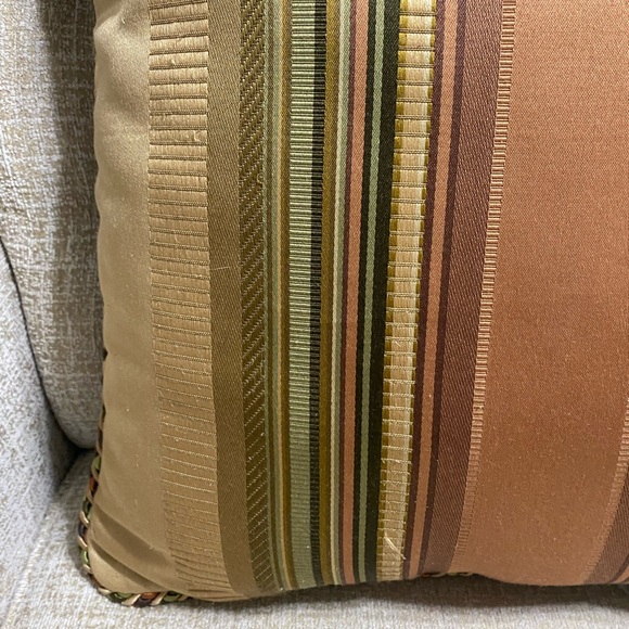 Croscill "Carrington" Cinnamon Green Stripe Square Throw Pillow Braided - Picture 5 of 8